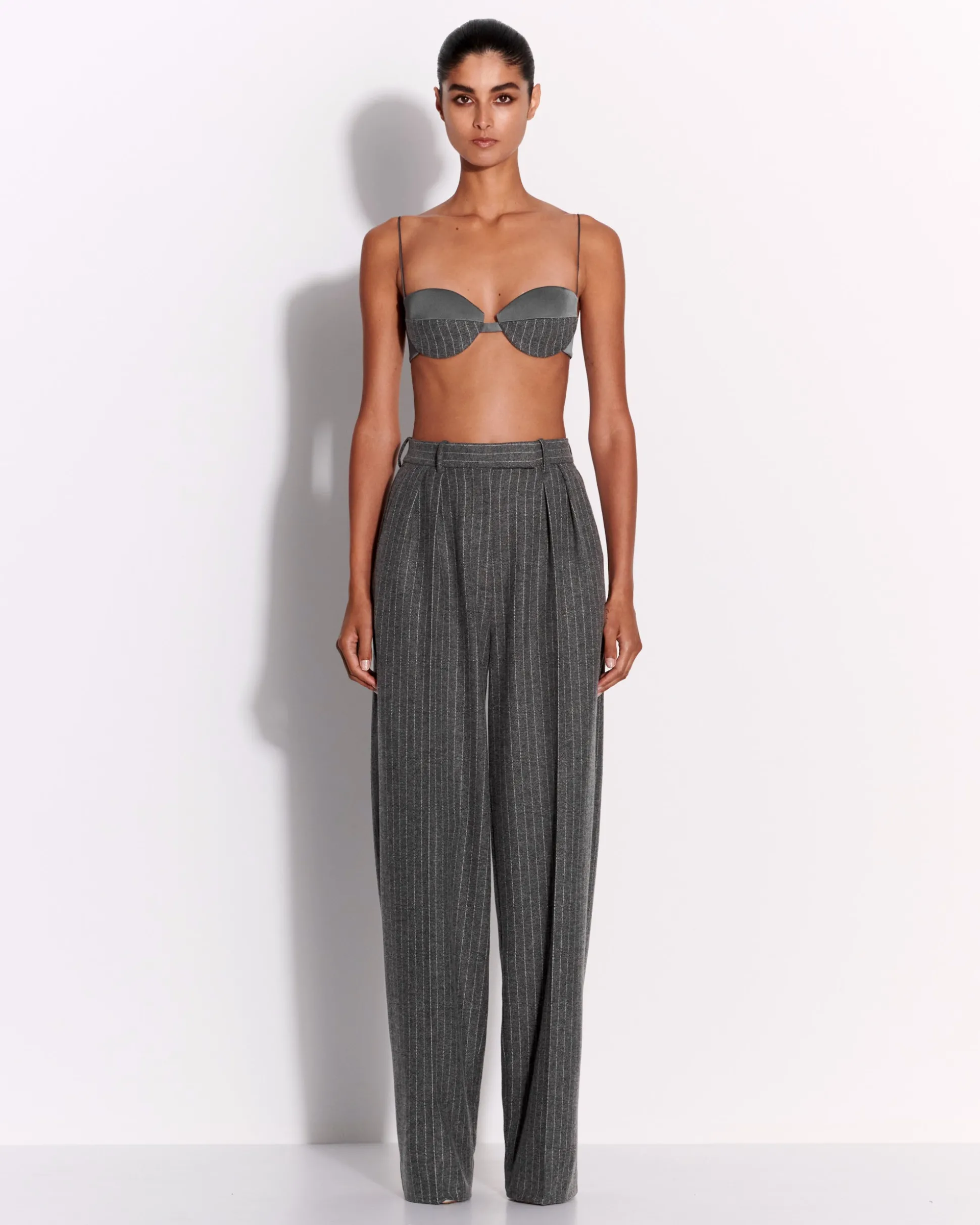 Bra Top in Wool Pinstripe