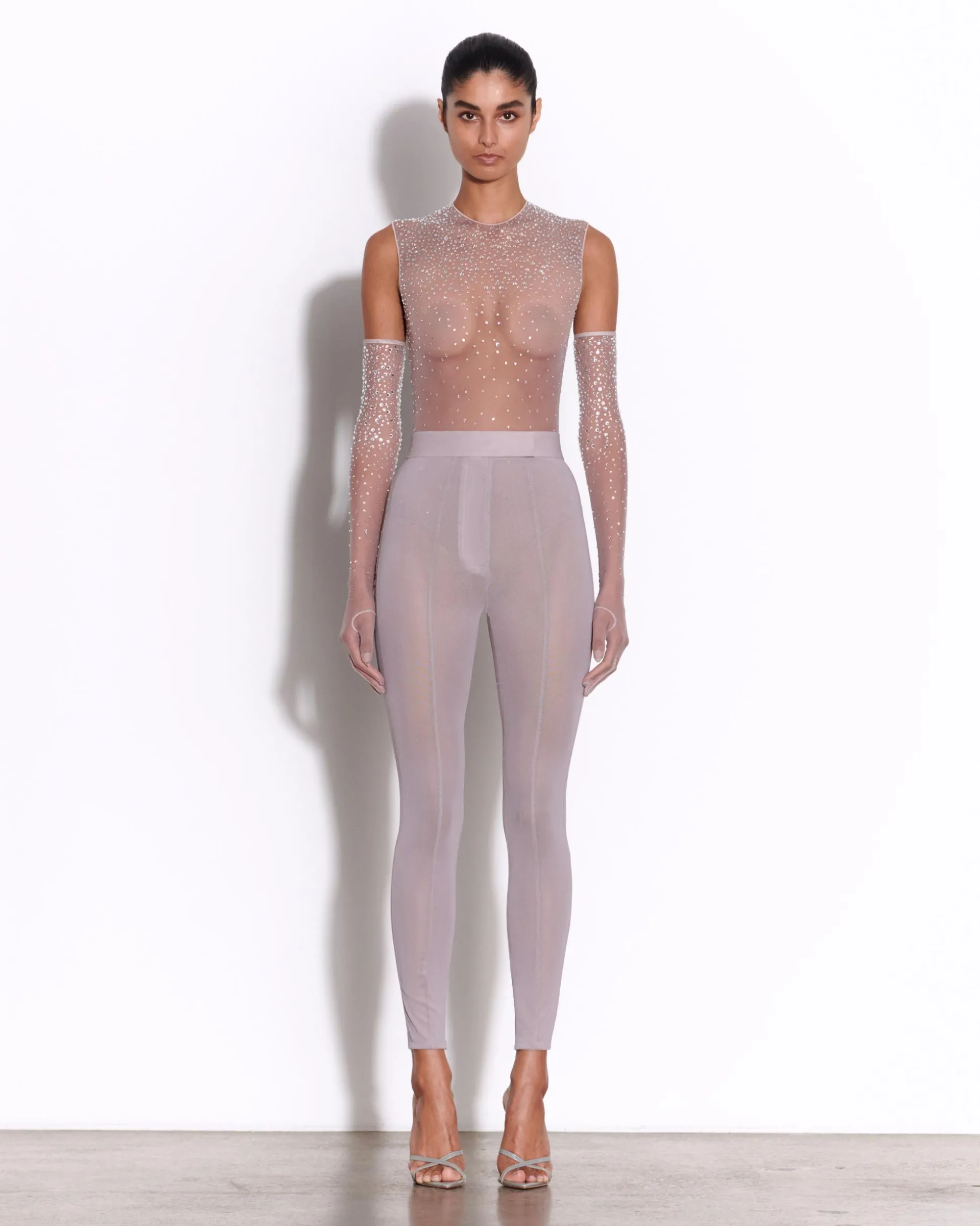 Crew Bodysuit in Crystal Mesh