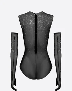Crew Bodysuit in Crystal Mesh