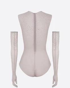 Crew Bodysuit in Crystal Mesh