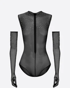 Crew Bodysuit in Crystal Mesh