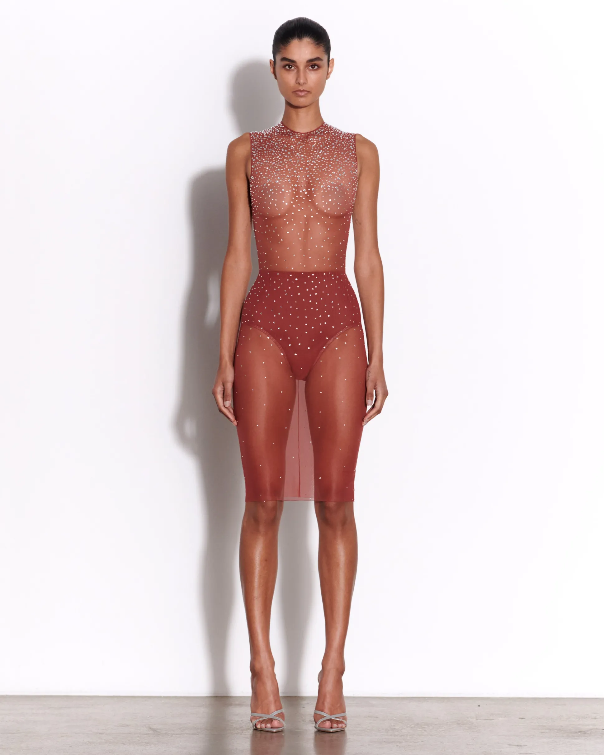 Crew Dress in Crystal Mesh