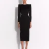 Crystal Trimmed Long Sleeve Dress in Satin