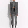 Double Breasted Fitted Blazer in Wool Pinstripe