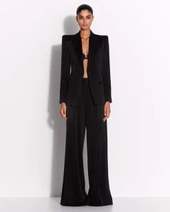 Double Breasted Fitted Blazer in Satin Crepe