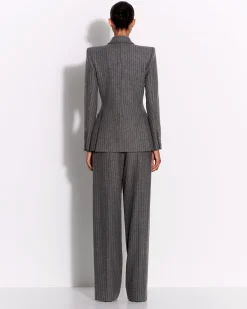 Double Breasted Fitted Blazer in Wool Pinstripe