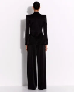 Double Breasted Fitted Blazer in Satin Crepe