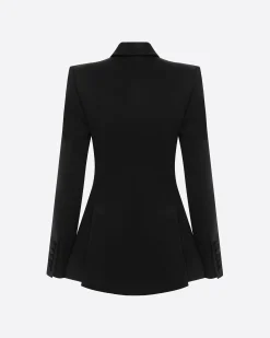 Double Breasted Fitted Blazer in Satin Crepe