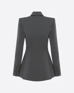 Double Breasted Fitted Blazer in Satin Crepe