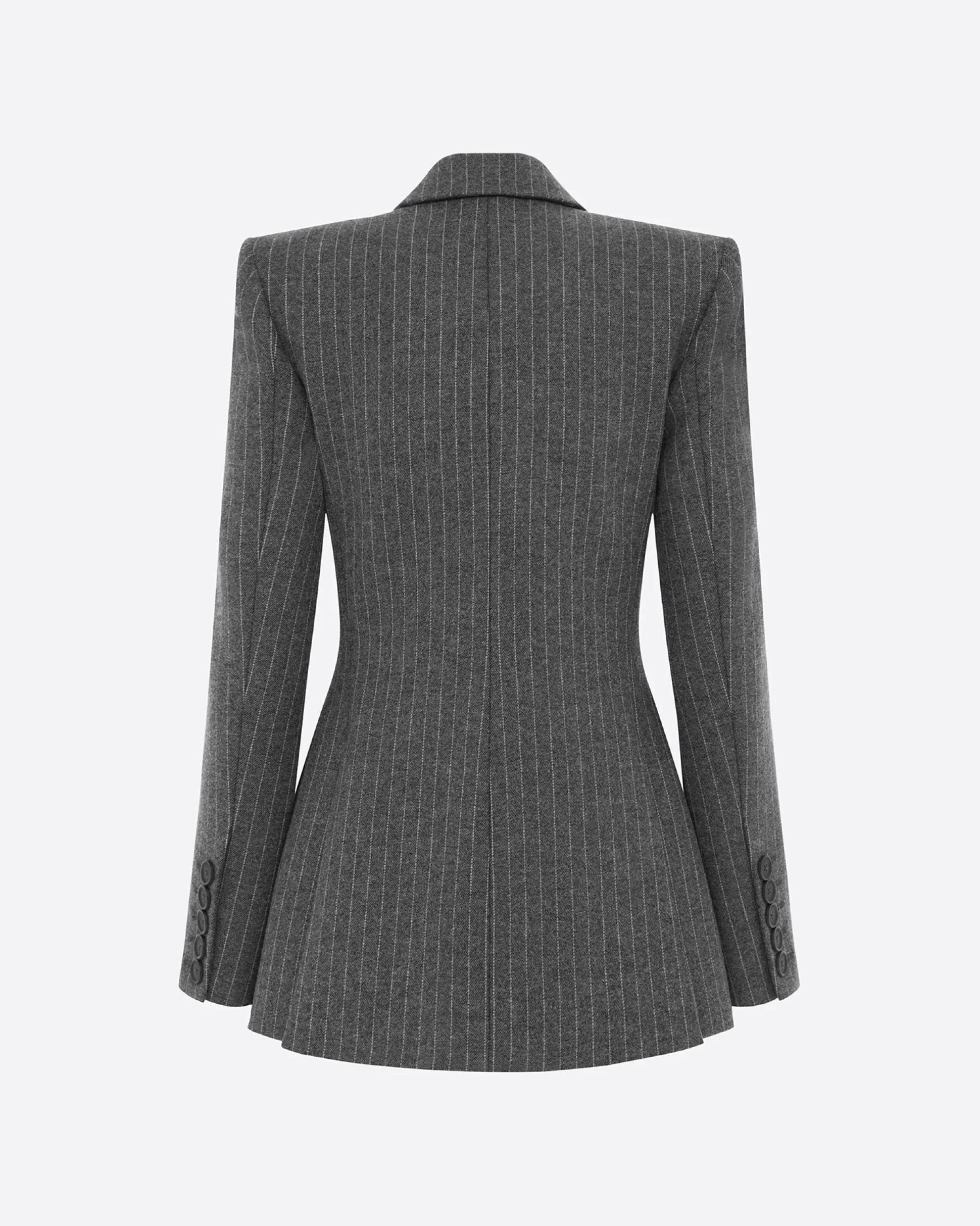 Double Breasted Fitted Blazer in Wool Pinstripe