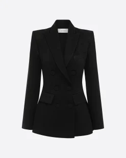 Double Breasted Fitted Blazer in Satin Crepe