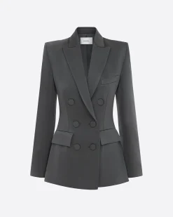 Double Breasted Fitted Blazer in Satin Crepe