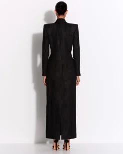 Double Breasted Fitted Coat in Wool Pinstripe