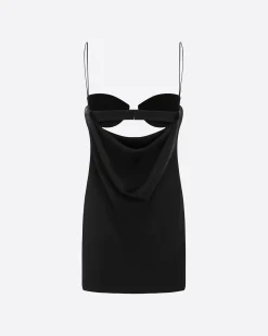 Drape Cut Out Mini Dress in Satin Crepe