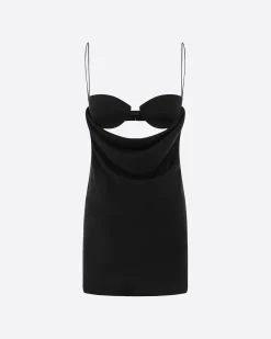Drape Cut Out Mini Dress in Satin Crepe