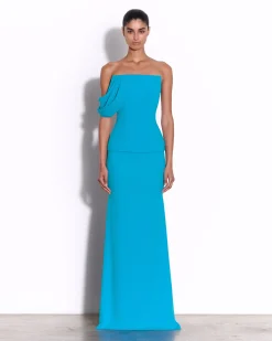 Draped Sleeve Longline Corset Gown in Crepe