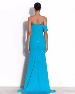 Draped Sleeve Longline Corset Gown in Crepe