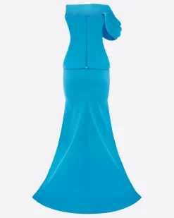 Draped Sleeve Longline Corset Gown in Crepe