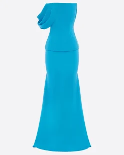 Draped Sleeve Longline Corset Gown in Crepe