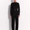 Long Sleeve Belted Jumpsuit in Wool Pinstripe