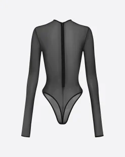 Long Sleeve Bodysuit in Fine Mesh