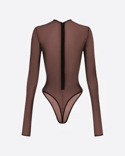 Long Sleeve Bodysuit in Fine Mesh