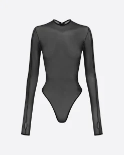Long Sleeve Bodysuit in Fine Mesh