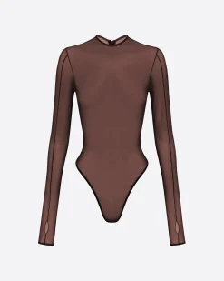 Long Sleeve Bodysuit in Fine Mesh