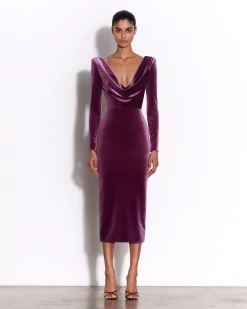 Long Sleeve Drape Dress in Velvet