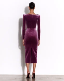 Long Sleeve Drape Dress in Velvet