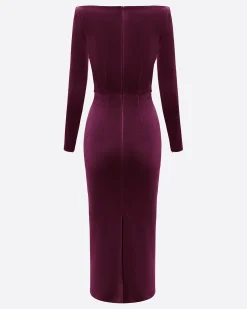 Long Sleeve Drape Dress in Velvet