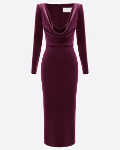 Long Sleeve Drape Dress in Velvet