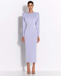 Long Sleeve Dress in Satin Crepe