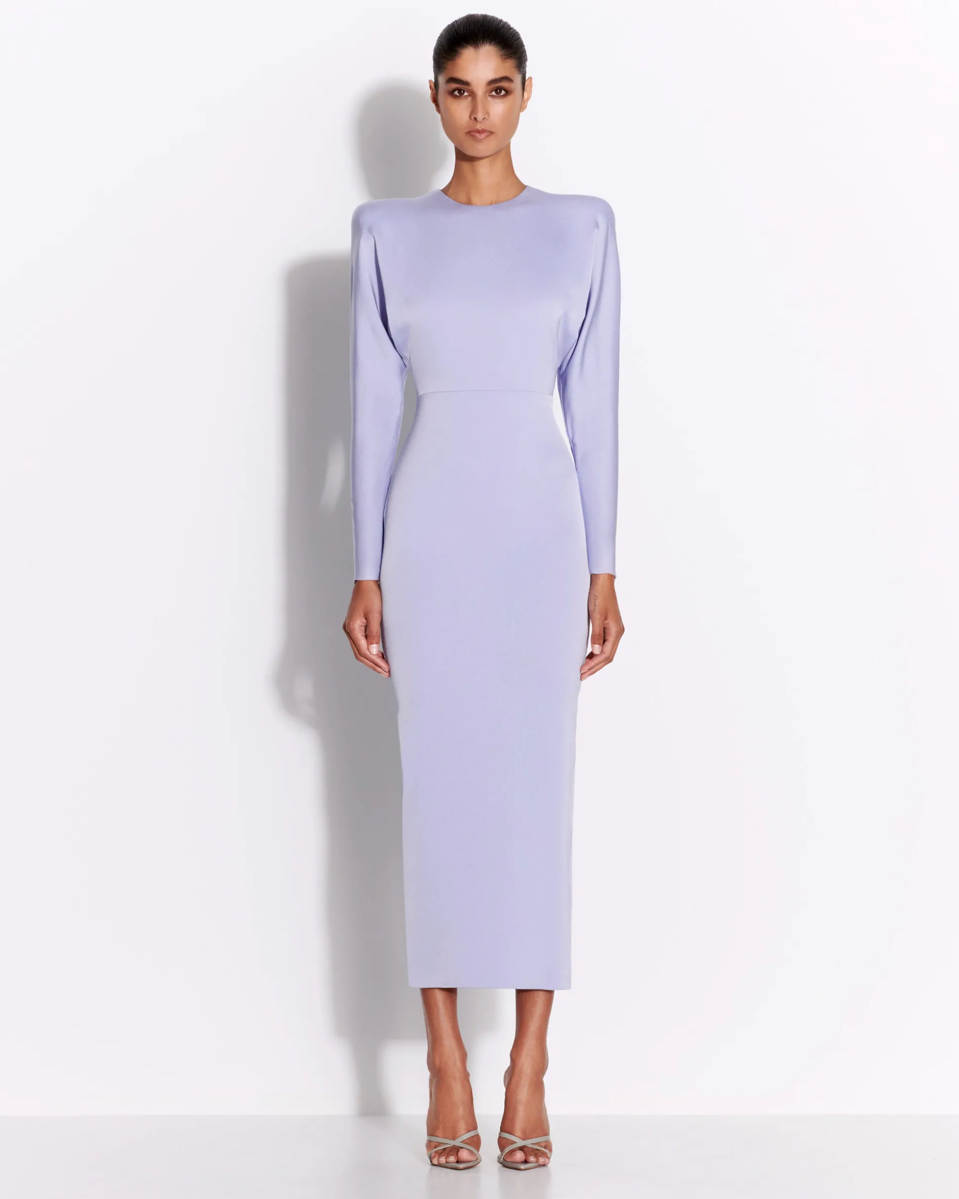 Long Sleeve Dress in Satin Crepe