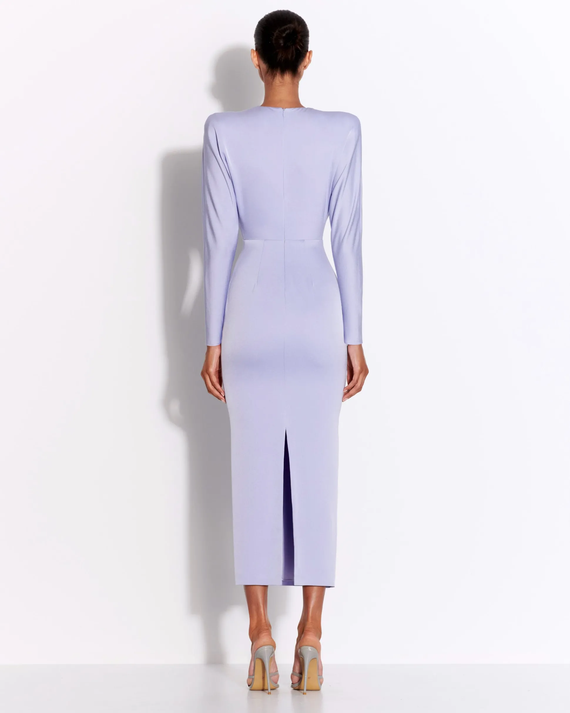 Long Sleeve Dress in Satin Crepe