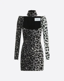 Long Sleeve Mini Dress in Printed Velvet