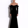 Long Sleeve Off Shoulder Gown in Velvet