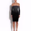 Long Sleeve Off Shoulder Dress in Crystal Velvet