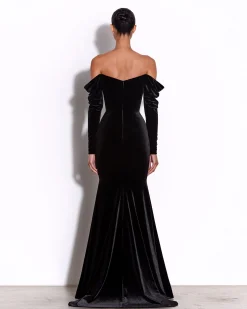 Long Sleeve Off Shoulder Gown in Velvet