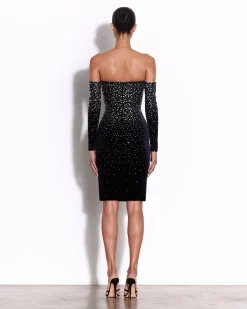 Long Sleeve Off Shoulder Dress in Crystal Velvet