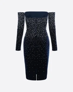 Long Sleeve Off Shoulder Dress in Crystal Velvet