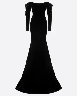 Long Sleeve Off Shoulder Gown in Velvet