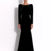 Long Sleeve Open Back Gown in Velvet