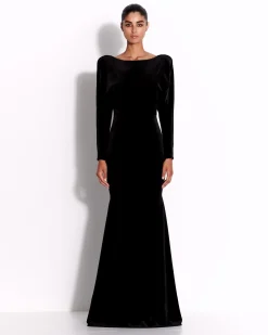 Long Sleeve Open Back Gown in Velvet