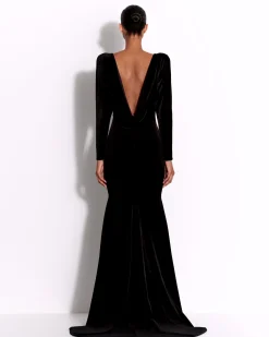 Long Sleeve Open Back Gown in Velvet
