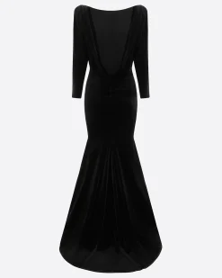 Long Sleeve Open Back Gown in Velvet