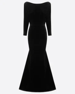 Long Sleeve Open Back Gown in Velvet