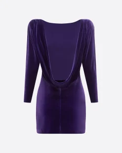 Long Sleeve Open Back Mini Dress in Velvet