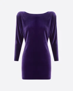 Long Sleeve Open Back Mini Dress in Velvet