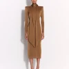 Long Sleeve Scarf Dress in Satin Crepe